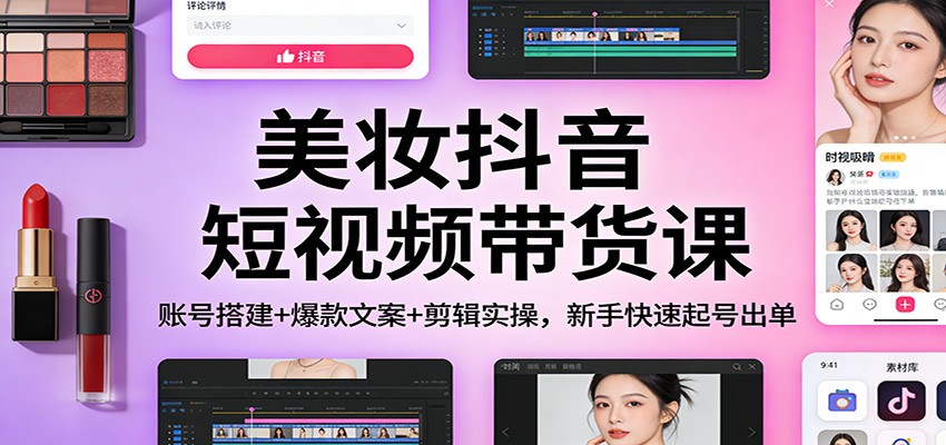 美妆抖音短视频带货课：账号搭建+爆款文案+剪辑实操，新手快速起号出单-驿想项目网