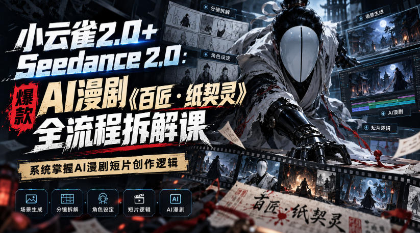 小云雀2.0+Seedance 2.0：爆款AI漫剧《百匠・纸契灵》全流程拆解课，系统掌握AI漫剧短片创作逻辑-驿想项目网