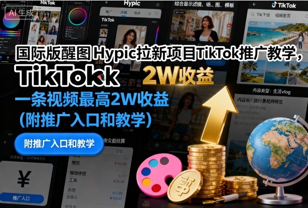 国际版醒图Hypic拉新项目TikTok推广教学，一条视频最高2W收益（附推广入口和教学）-驿想项目网