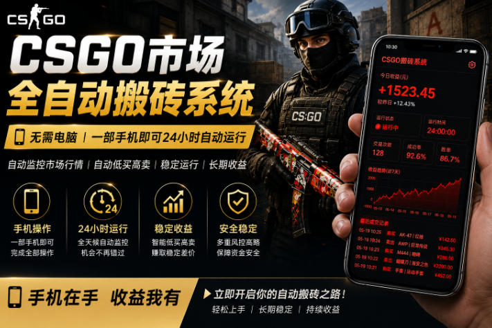 24小时自动监控CS饰品市场，手机即可完成全部操作实现自动搬砖盈利，日入300+【揭秘】-驿想项目网