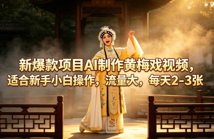 新爆款项目AI制作黄梅戏视频，适合新手小白操作，流量大，每天2-3张-驿想项目网
