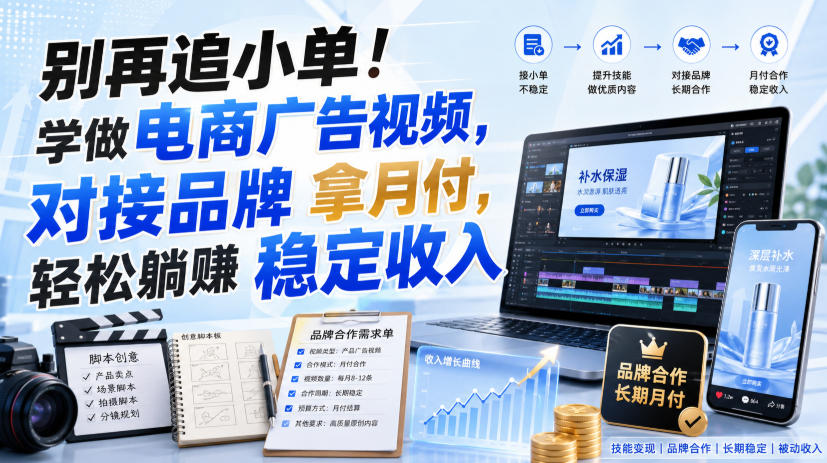 别再追小单！学做电商广告视频，对接品牌拿月付，轻松躺賺稳定收入【原创双语字幕】-驿想项目网