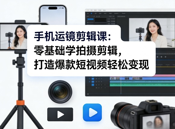 手机运镜剪辑课：零基础学拍摄剪辑，打造爆款短视频轻松变现-驿想项目网