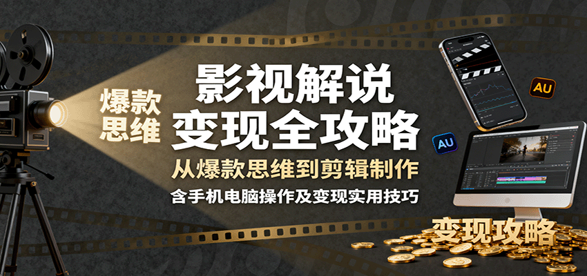 影视解说变现全攻略:从爆款思维到剪辑制作,含手机电脑操作及变现实用技巧-驿想项目网