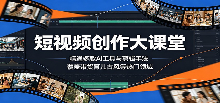 短视频创作大课堂：精通多款AI工具与剪辑手法，覆盖带货、育儿、古风等热门领域-驿想项目网