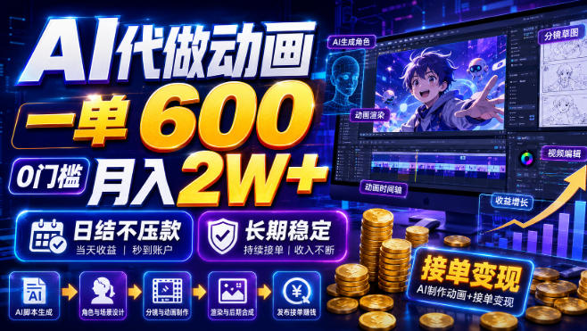 AI代做动画，一单600，0门槛月入2W+，日结不压款，长期稳定【揭秘】-驿想项目网