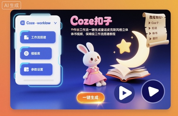 Coze扣子工作流一键生成童话皮克斯风格立体书视频,保姆级工作流搭建教程-驿想项目网