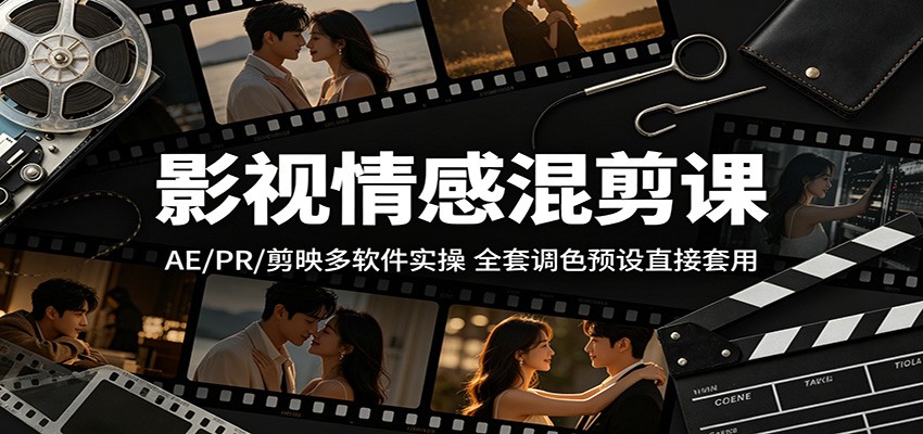 影视情感混剪课：AE/PR/剪映多软件实操，全套调色预设直接套用-驿想项目网