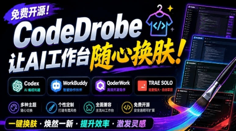 免费开源的CodeDrobe，让AI工作台随心换肤，支持Codex、WorkBuddy等，免费且本地运行！-驿想项目网