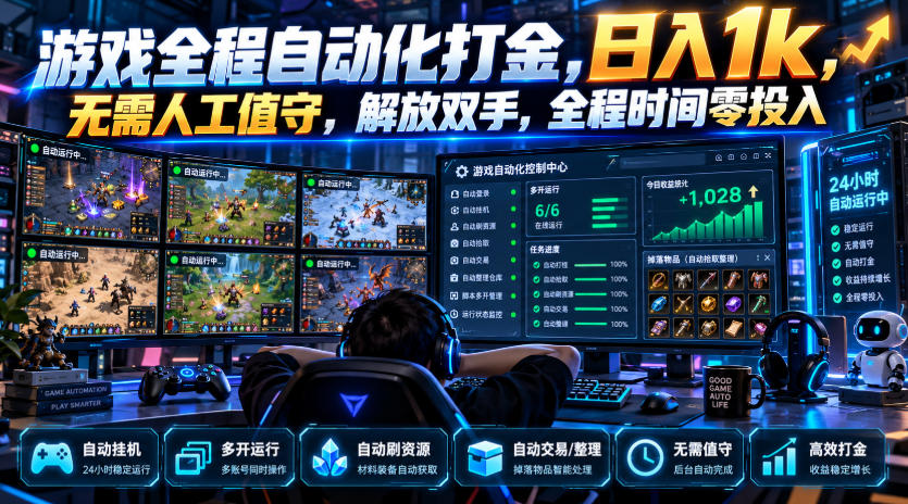 游戏全程自动化打金，日入1k，无需人工值守，解放双手，全程时间零投入【揭秘】-驿想项目网