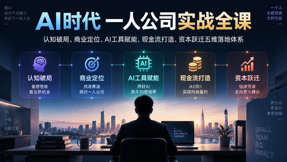 AI时代一人公司实战全课｜认知破局、商业定位、AI工具赋能、现金流打造、资本跃迁五维落地体系-驿想项目网