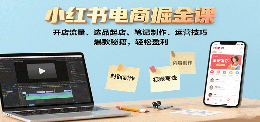 小红书电商掘金课：开店流量、选品起店、笔记制作、运营技巧，爆款秘籍，轻松盈利-驿想项目网