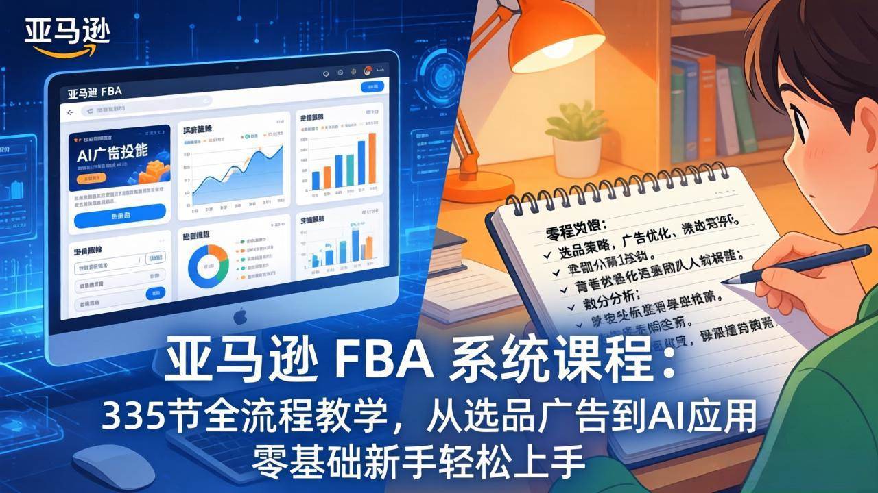 （17744期）亚马逊 FBA 系统课程（更新26年3月）335节全流程教学，从选品广告到AI应用，零基础新手轻松上手-驿想项目网