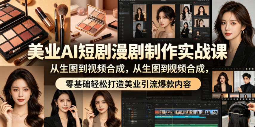 美业AI短剧漫剧制作实战课，从生图到视频合成，零基础轻松打造美业引流爆款内容-驿想项目网