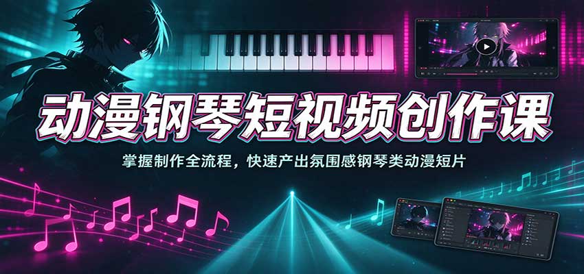 动漫钢琴短视频创作课：掌握制作全流程，快速产出氛围感钢琴类动漫短片-驿想项目网