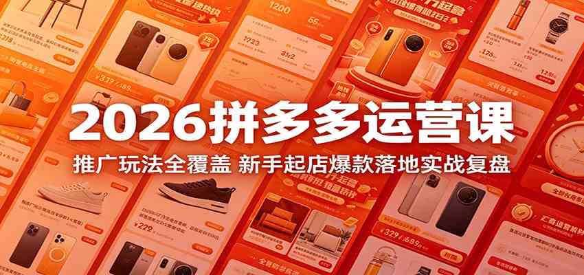 2026拼多多运营课：推广玩法全覆盖，新手起店爆款落地实战复盘-驿想项目网