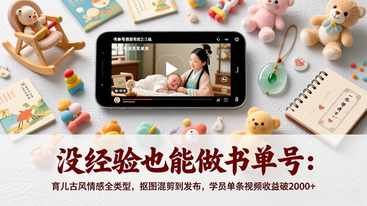 （17389期）没经验也能做书单号：育儿古风情感全类型，抠图混剪到发布，学员单条视频收益破2000+-驿想项目网