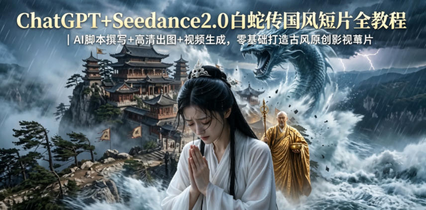 ChatGPT+Seedance2.0白蛇传国风短片全教程｜AI脚本撰写+高清出图+视频生成，零基础打造古风原创影视短片-驿想项目网