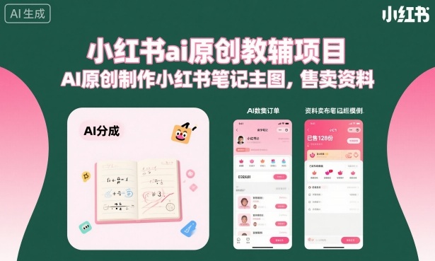 小红书ai原创教辅项目,AI原创制作小红书笔记主图,售卖资料(更新)-驿想项目网