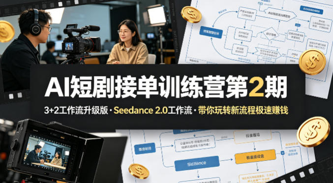 AI短剧接单训练营第2期,3+2工作流升级版,Seedance 2.0工作流,带你玩转新流程极速賺钱-驿想项目网
