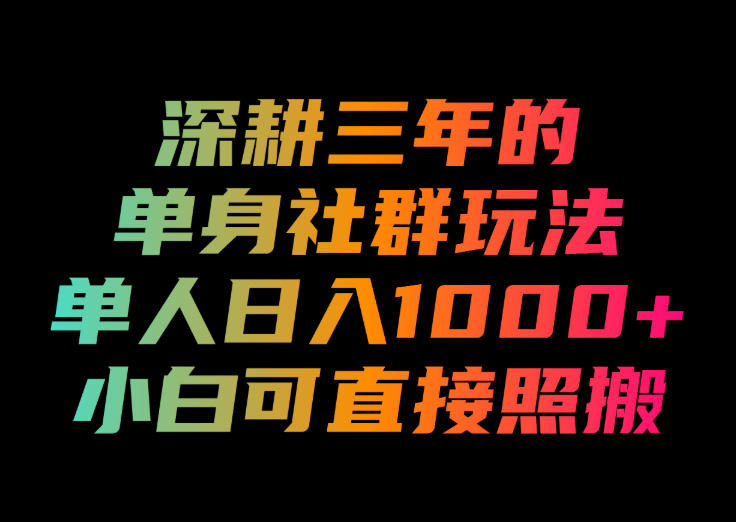 深耕三年的单身社群玩法,单人日入1000+,小白可直接照搬!【揭秘】-驿想项目网
