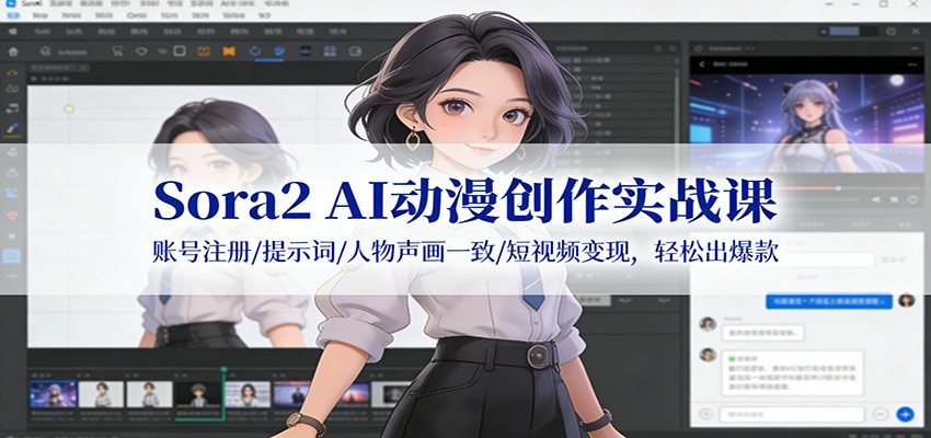 Sora2 AI动漫创作实战课：账号注册/提示词/人物声画一致/短视频变现，轻松出爆款-驿想项目网