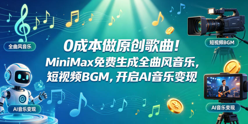 0成本做原创歌曲！MiniMax免费生成全曲风音乐，短视频BGM，开启AI音乐变现-驿想项目网