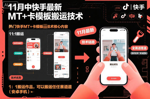 11月中快手最新MT+卡模板搬运技术，1：1搬运作品，可以搬运任何赛道（安卓手机）-驿想项目网