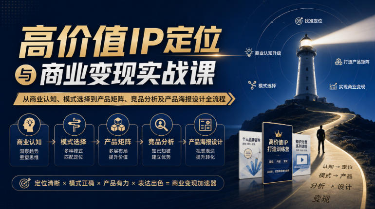 【无水印】高价值IP定位与商业变现实战课，从商业认知、模式选择到产品矩阵、竞品分析及产品海报设计全流程-驿想项目网