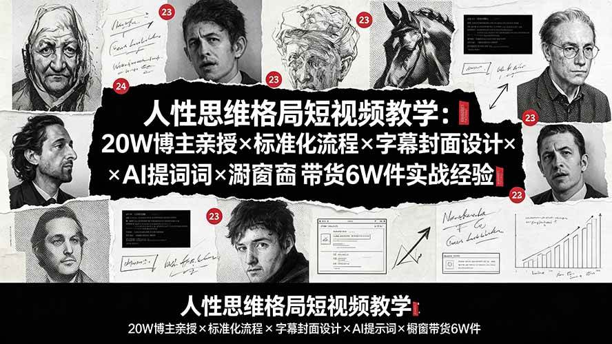(19538期)人性思维格局短视频教学:20W博主亲授×标准化流程×字幕封面设计×AI提示词×橱窗带货6W件实战经验-驿想项目网