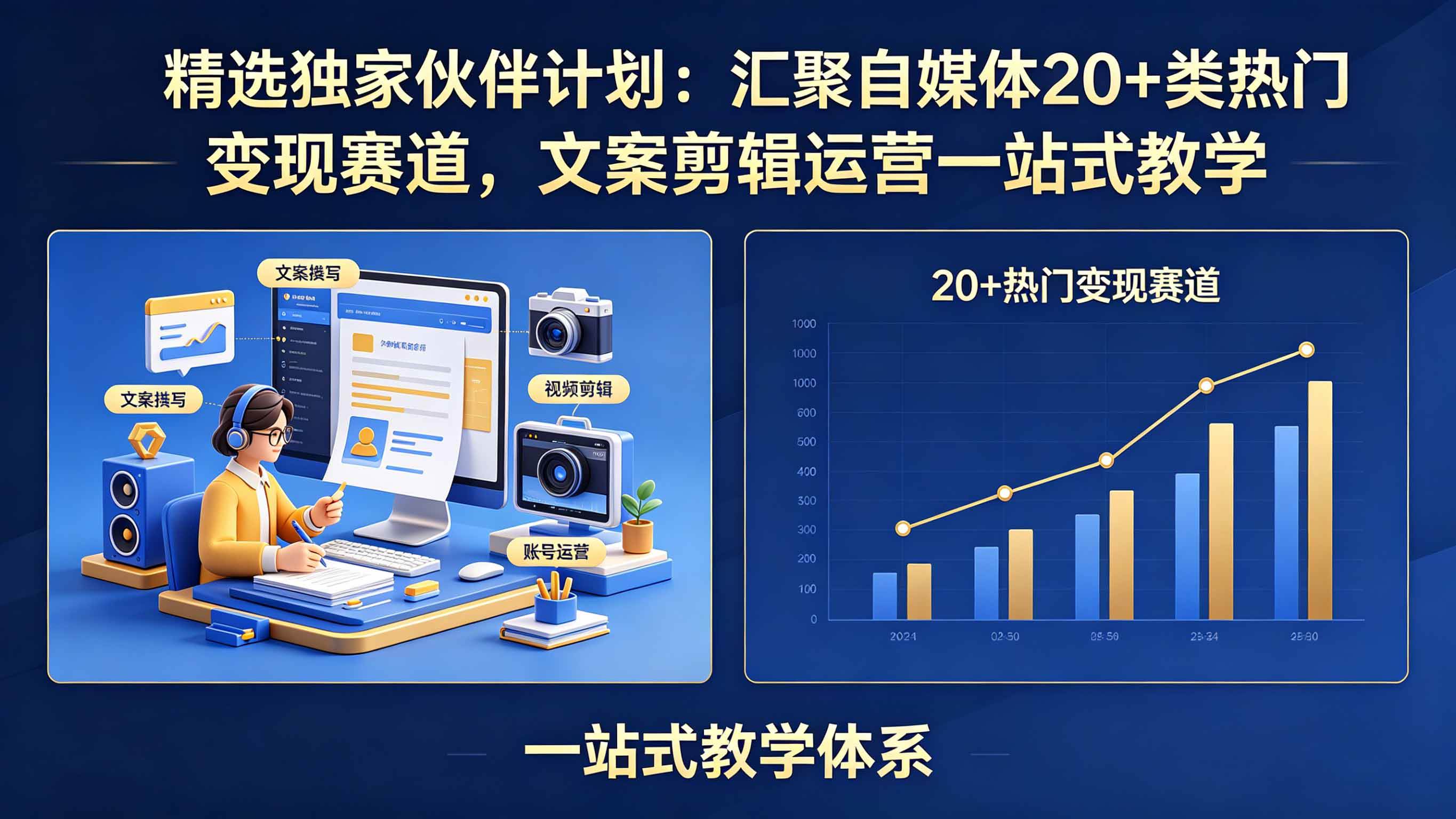 （18478期）精选独家伙伴计划：汇聚自媒体20+类热门变现赛道，文案剪辑运营一站式教学-驿想项目网