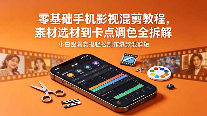（18750期）零基础手机影视混剪教程，素材选材到卡点调色全拆解，小白跟着实操轻松制作爆款混剪短片-驿想项目网
