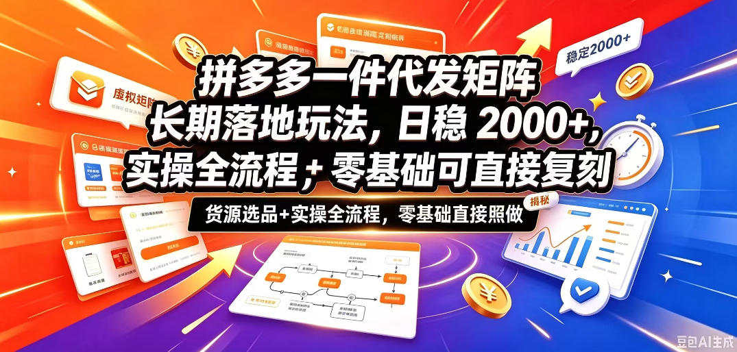 拼多多一件代发矩阵长期落地玩法，日稳入2k+，选品货源+实操全流程，零基础可直接复刻【拆解】-驿想项目网