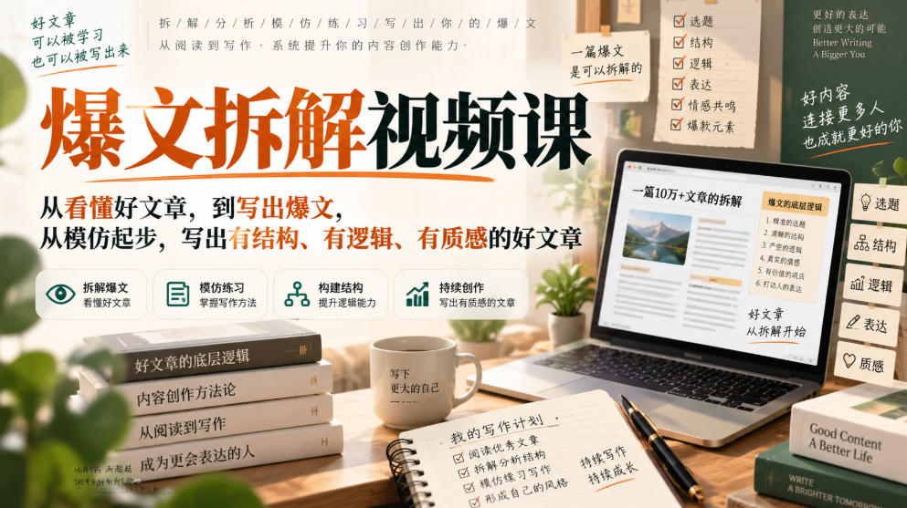 爆文拆解视频课,从看懂好文章,到写出爆文,从模仿起步,写出有结构、有逻辑、有质感的好文章-驿想项目网