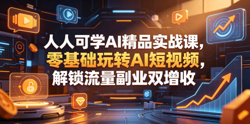 人人可学AI精品实战课，零基础玩转AI短视频，解锁流量副业双增收-驿想项目网