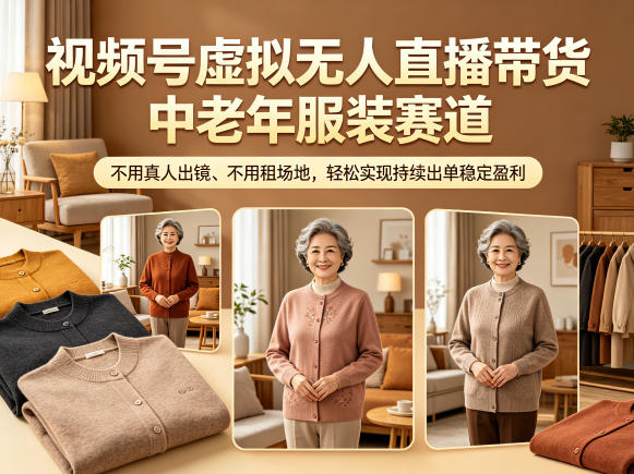 视频号虚拟无人直播带货中老年服装赛道，不用真人出镜、不用租场地，轻松实现持续出单稳定盈利-驿想项目网