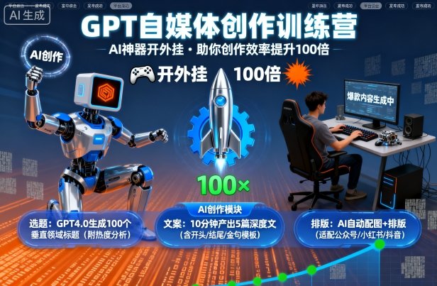 GPT自媒体创作训练营：AI神器开外挂，助你创作效率提升100倍-驿想项目网