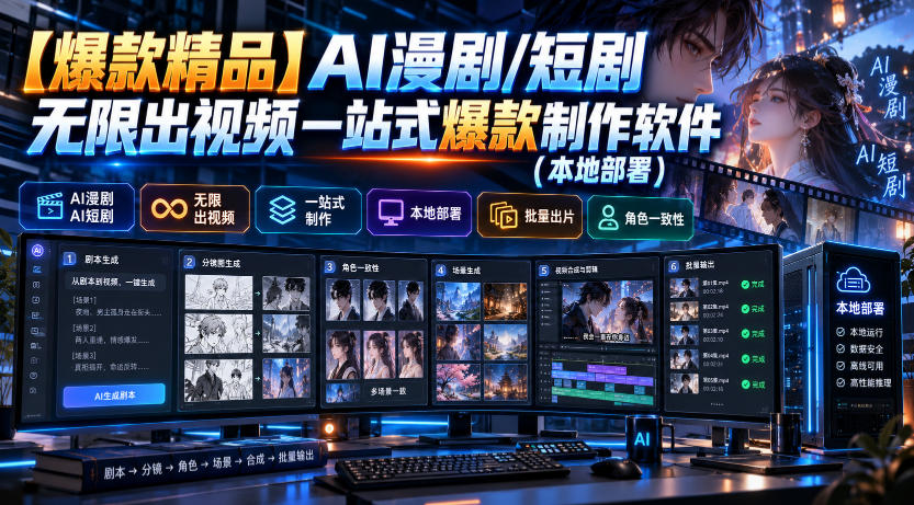 【爆款精品】AI漫剧/短剧无限出视频一站式爆款制作软件（本地部署）-驿想项目网