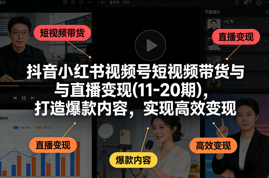 抖音小红书视频号短视频带货与直播变现(10-21期)，打造爆款内容，实现高效变现（更新05月）-驿想项目网