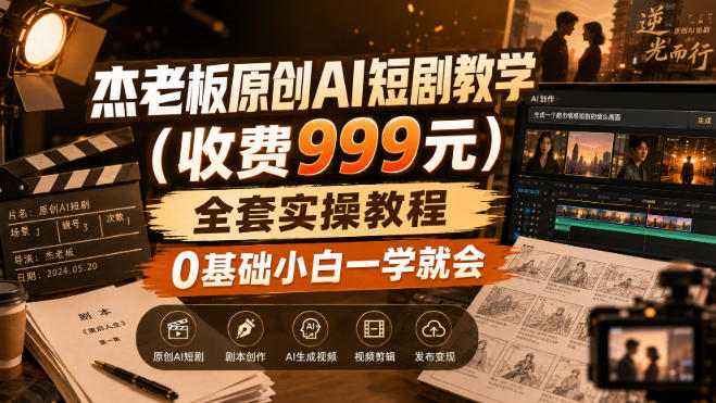杰老板原创AI短剧教学（收费999元），全套实操教程，0基础小白一学就会，非搬运技术-驿想项目网