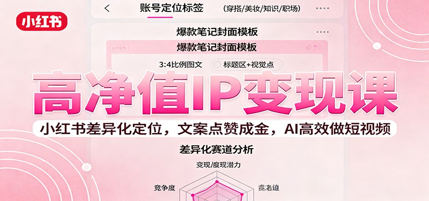 高净值IP变现课：小红书差异化定位，文案点赞成金， AI高效做短视频-驿想项目网