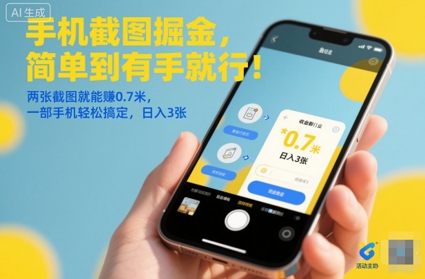 手机截图掘金，简单到有手就行！两张截图就能賺0.7米，一部手机轻松搞定，日入3张【揭秘】-驿想项目网