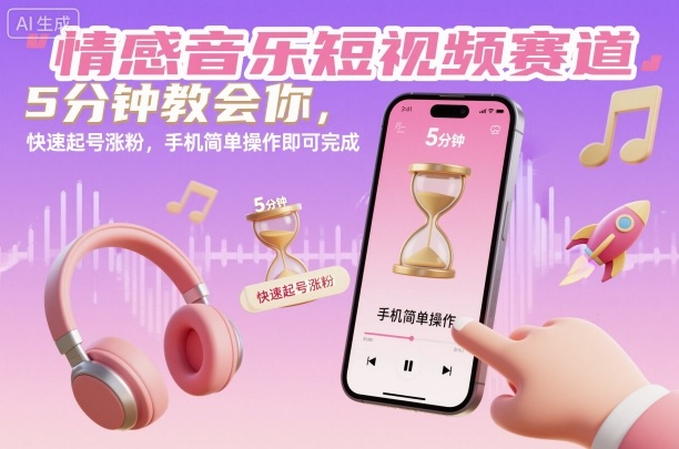情感音乐短视频赛道，5分钟教会你，快速起号涨粉，手机简单操作即可完成-驿想项目网