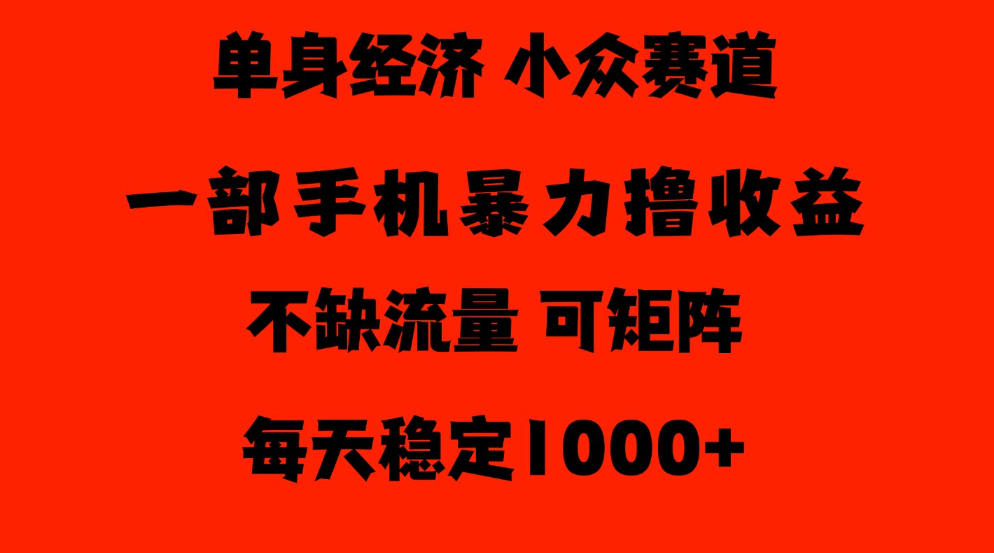 26年暴力单身经济，稳定日入500-1k，不缺流量，流量极大，冷门小众赛道，门槛低小白轻松上手【揭秘】-驿想项目网