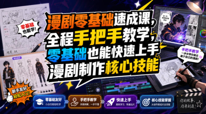 漫剧零基础速成课，全程手把手教学，零基础也能快速上手漫剧制作核心技能-驿想项目网