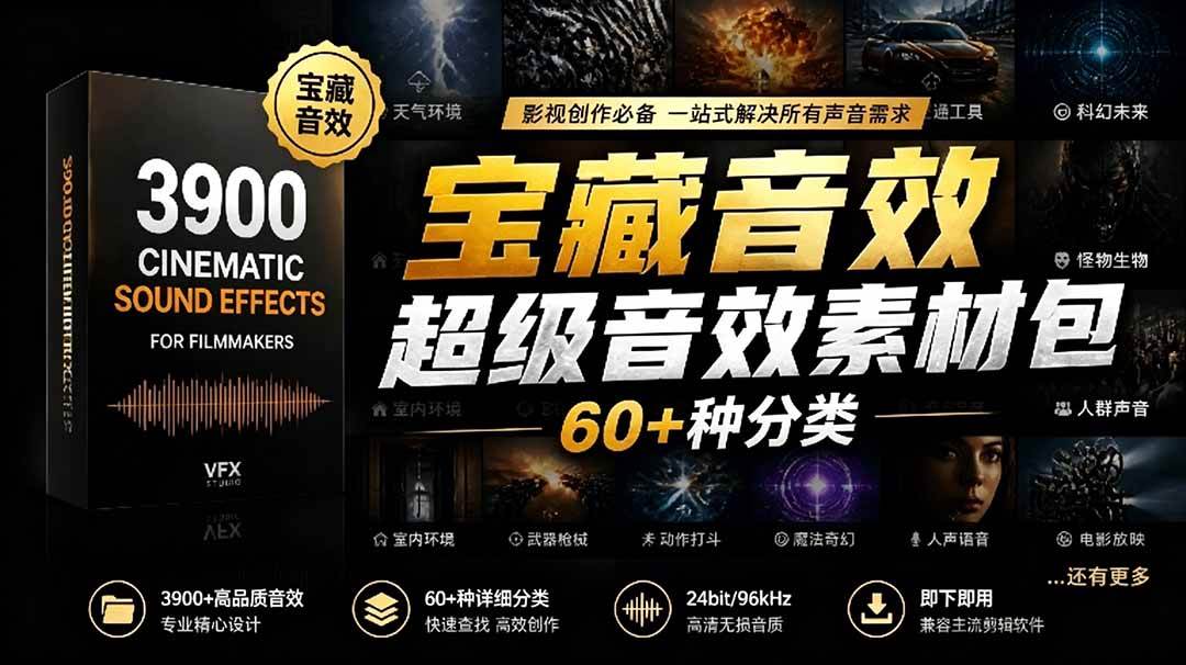 （18660期）宝藏音效合集包！60+多种音效分类，共计3900个，分类清晰，全中文分类，高品质剪辑音效素材包-驿想项目网
