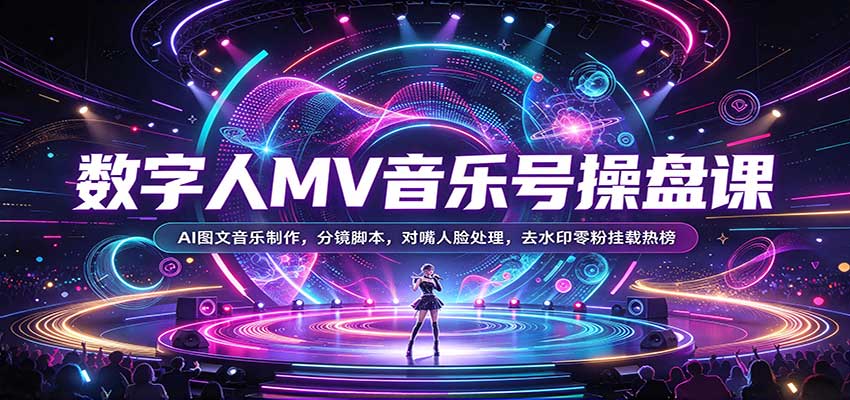 数字人MV音乐号操盘课:AI图文音乐制作,分镜脚本,对嘴人脸处理,去水印零粉挂载热榜 数字人MV音乐号操盘课:AI图文音乐制作,分镜脚本,对嘴人脸处理,去水印零粉挂载热榜