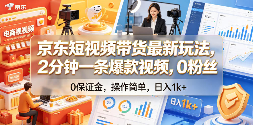 京东短视频带货最新玩法，2分钟一条爆款视频，0粉丝，0保证金，操作简单，日入1k+【揭秘】-驿想项目网
