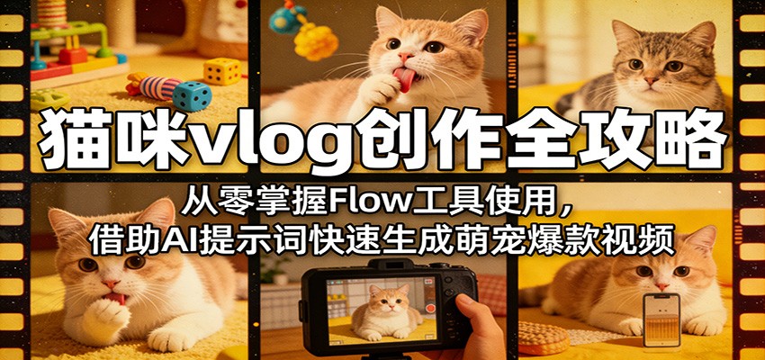 猫咪vlog创作全攻略：从零掌握Flow工具使用，借助AI提示词快速生成萌宠爆款视频-驿想项目网