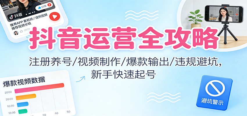 抖音运营全攻略:注册养号/视频制作/爆款输出/违规避坑,新手快速起号-驿想项目网